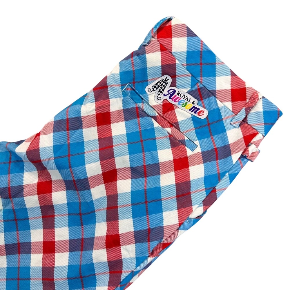 ROYAL AWESOME Men's 36 Red White Blue Plaid Golf Shorts America USA Fore Walking